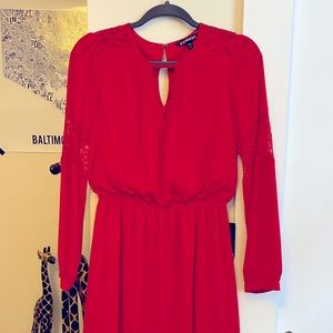 Express Red Chiffon/Lace Dress